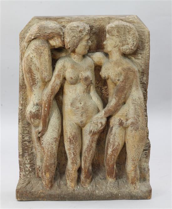 Cyril Saunders Spackman (American, 1887-1963). A wood carving, The Three Graces, H.3ft